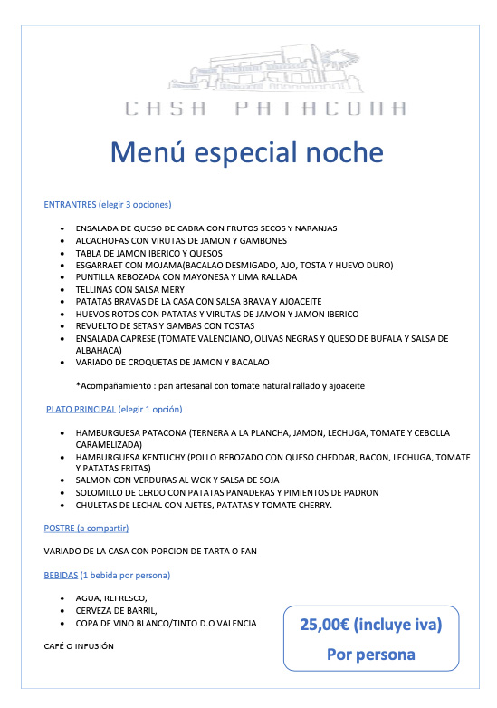 Menú Casa Patacona